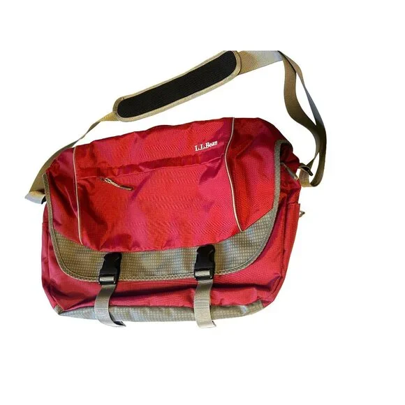 LL Bean Red Shoulder Strap Laptop Computer Messenger 5-Pocket Carry on Bag 18" - Picture 1 of 16